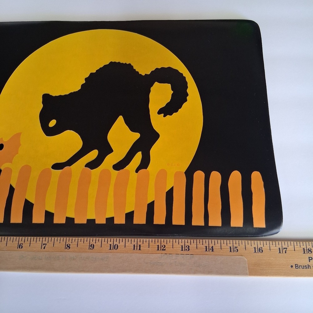 Vtg Halloween Placemats Set of 4 Black Cat Moon Bat Vinyl Graphic DCI MCM - Picture 12 of 13